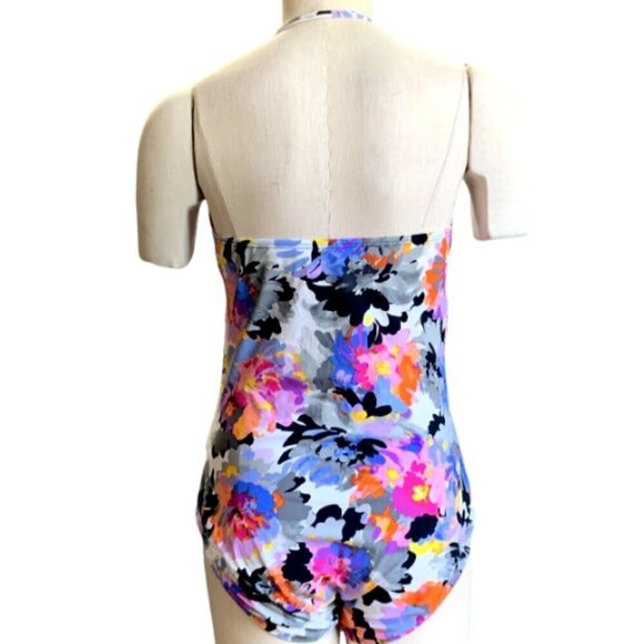 Kenneth Cole Smocked Bandeau One-Piece Halter Swimsuit Floral XL #60K - Picture 5 of 10